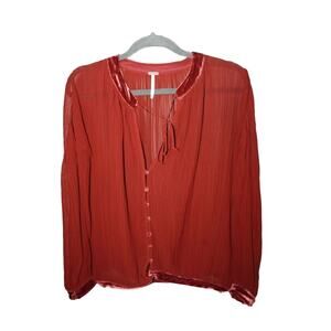 Free People Women's Blouse Long Sleeve Button Up Small Burgundy Red